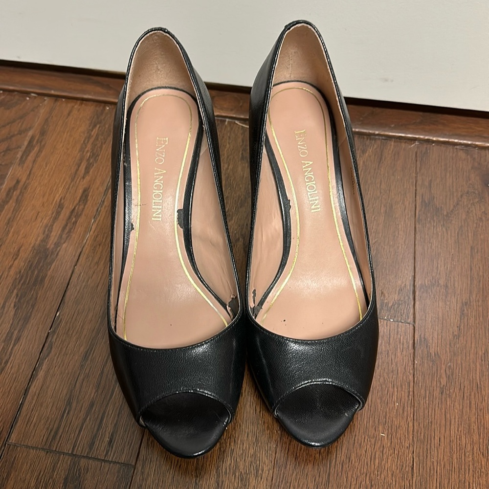 Enzo Angiolini Black Open Toe Heels Size 6
